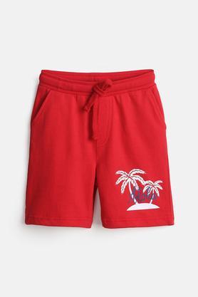 printed cotton regular fit boys shorts - red
