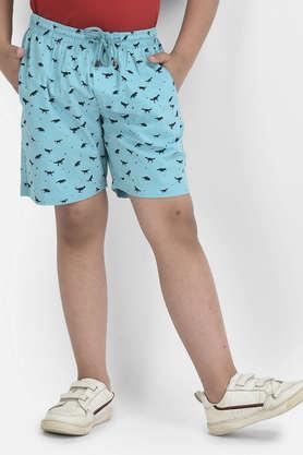 printed cotton regular fit boys shorts - turquoise
