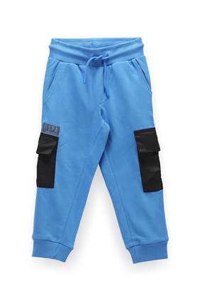 printed cotton regular fit boys track pants - light blue