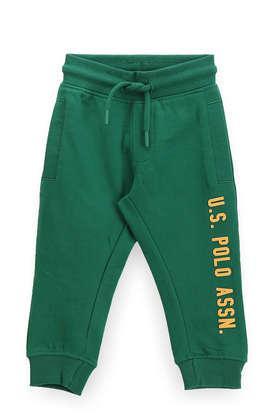 printed cotton regular fit boys track pants - pista green