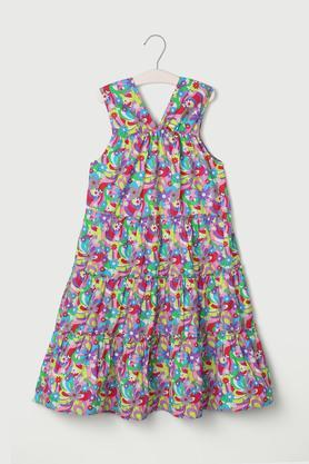 printed cotton regular fit girls dress - multi