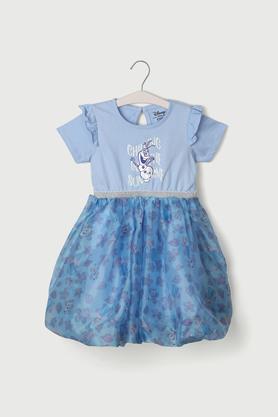 printed cotton regular fit girls dress - powder blue