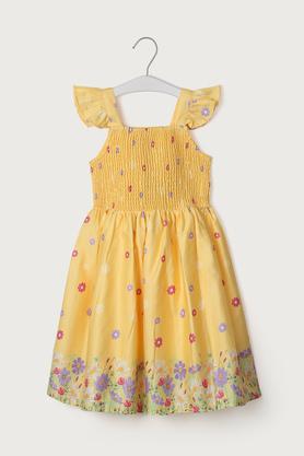 printed cotton regular fit girls dress - yellow