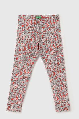 printed cotton regular fit girls leggings - red