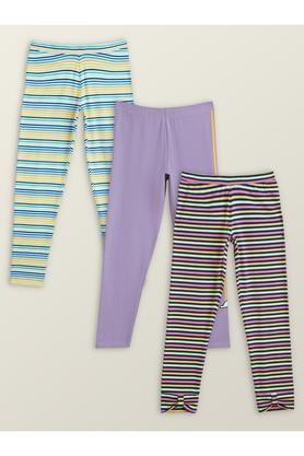 printed cotton regular fit girls leggings - violet