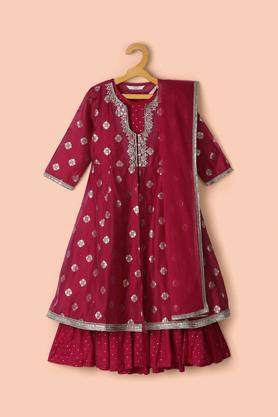 printed cotton regular fit girls salwar kurta dupatta set - fuchsia