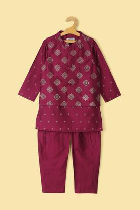 printed cotton regular fit girls salwar kurta dupatta set - fuchsia