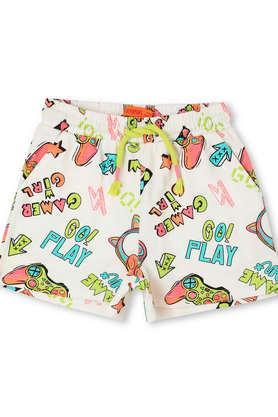 printed cotton regular fit girls shorts - aqua