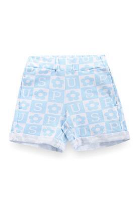 printed cotton regular fit girls shorts - light blue