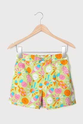 printed cotton regular fit girls shorts - multi