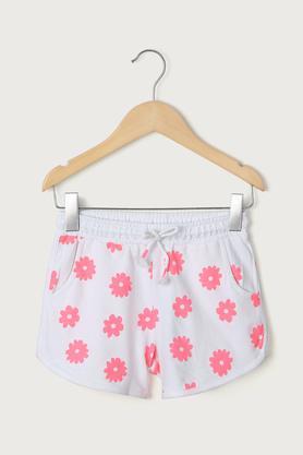 printed cotton regular fit girls shorts - white