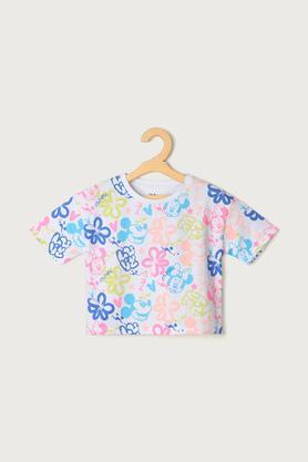 printed cotton regular fit girls t-shirt - multi