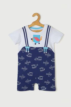 printed cotton regular fit infant boys rompers - blue
