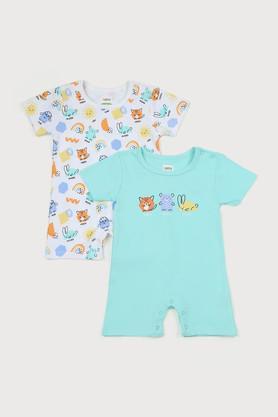 printed cotton regular fit infant boys rompers - multi