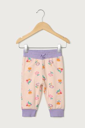 printed cotton regular fit infant girls pants - peach