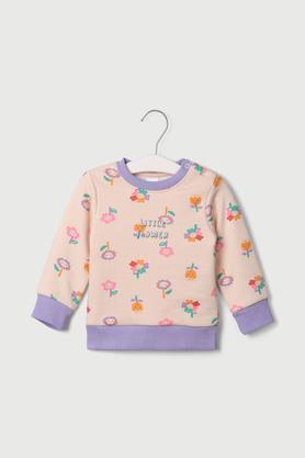 printed cotton regular fit infant girls sweatshirt - peach