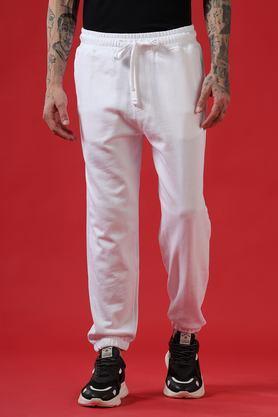 printed cotton regular fit men's joggers - white