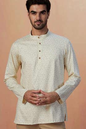 printed cotton regular fit men's kurta - natural