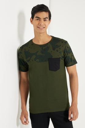 printed cotton regular fit men's t-shirt - olive