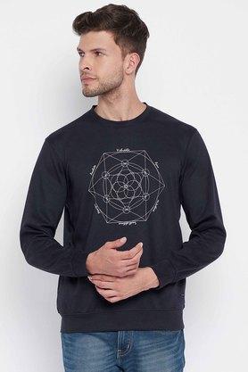 printed cotton regular fit mens sweatshirt - navy