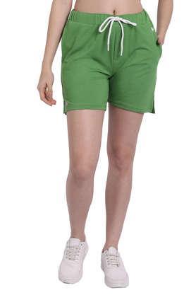 printed-cotton-regular-fit-women's-shorts---lime-green