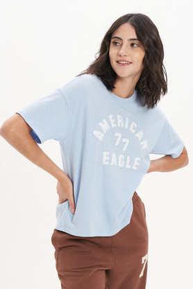 printed cotton regular fit women's t-shirt - ocean