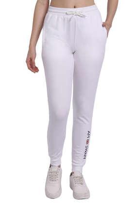 printed cotton regular fit women's track pants - white