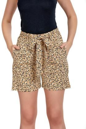 printed cotton regular fit womens active wear shorts - coffee