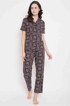 printed cotton regular fit womens night suit - brown