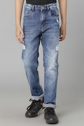 printed cotton relaxed fit boys jeans - navy