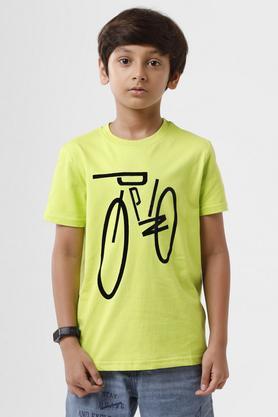 printed cotton round neck boy's t-shirt - lime green
