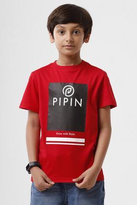 printed cotton round neck boy's t-shirt - red