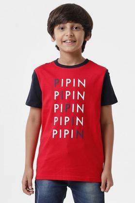 printed cotton round neck boy's t-shirt - red