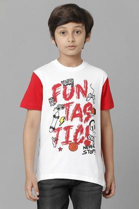 printed cotton round neck boys t-shirt - red