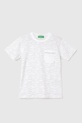 printed cotton round neck boys t-shirt - white