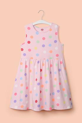 printed cotton round neck girl's casual wear dress - baby pink