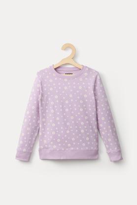 printed cotton round neck girls sweatshirt - lilac