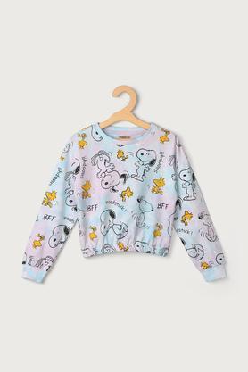 printed cotton round neck girls sweatshirt - multi