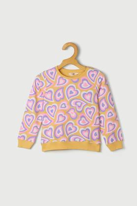 printed cotton round neck girls sweatshirt - multi