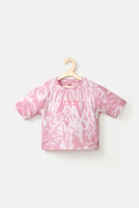 printed cotton round neck girls t-shirt - lilac