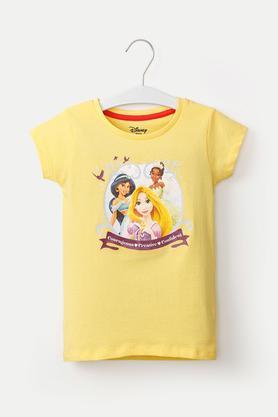 printed-cotton-round-neck-girls-top---yellow