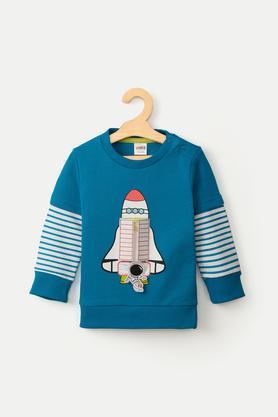 printed cotton round neck infant boys sweatshirts - blue