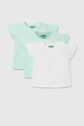 printed cotton round neck infant girls t-shirt - mint