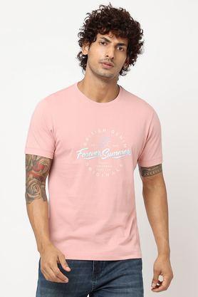 printed cotton round neck men's t-shirt - dusty pink