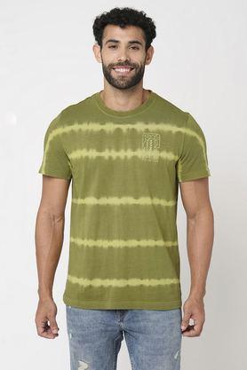 printed-cotton-round-neck-men's-t-shirt---olive