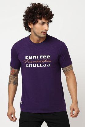 printed cotton round neck men's t-shirt - purple