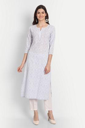 printed cotton round neck women's casual wear kurti - lavender