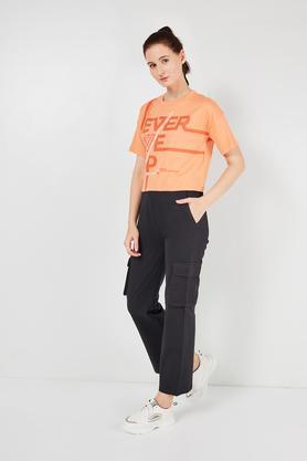 printed cotton round neck women's t-shirt - coral