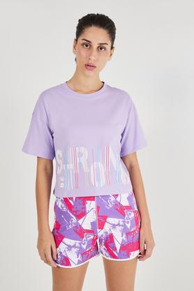 printed cotton round neck women's t-shirt - lilac