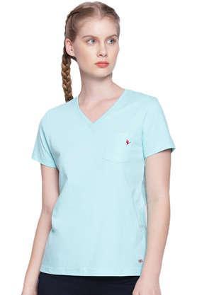 printed cotton round neck women's t-shirt - midnight blue